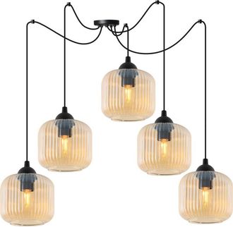 OEM L&aacute;mpara Colgante Riffle Spider Negra 5 Planas Miel Pantalla Cilindrada E27