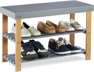 Relaxdays Relaxdays - Bamboo Shoe Bench, 2-Tier, Overt, Shoe Storage Rack, Seating, Natural Grain, hwd: 45x70x28.5 cm, Grey