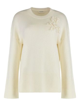 P.A.R.O.S.H. floral-appliqué bell-sleeve sweater - women - Wool/Cashmere - S - Neutrals