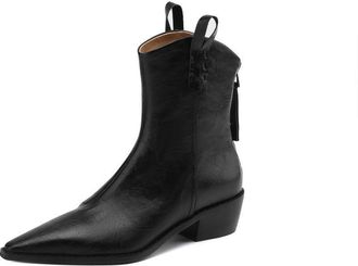 TinaCus Womens Handmade Genuine Leather Pointy Back Zipper Short Western Boots, Black, 8.5 UK