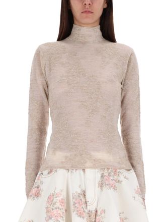 Ganni Beige Solid Mock Collar Sweater