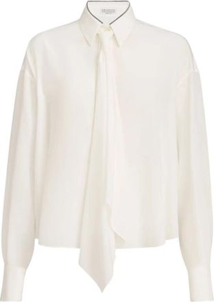 Brunello Cucinelli Zijden Blouse - Dames - Blouses - Wit - L - Overhemden