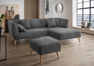 Inosign Ecksofa »Colori Polstermöbel mit zeitlos eleganter Rückenführung. L-Form« Holzfussfarbe wählbar, inkl. 4x Zierkissen