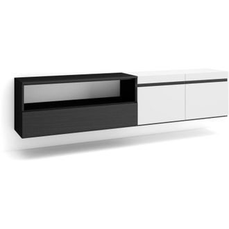 Skraut Home Mobile tv Soggiorno, Ampio spazio a disposizione, 200x45x35cm, Per tv fino a 80, Sospeso, da appendere, Stile moderno, Bianco e nero - Skraut Home