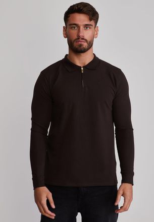 Siksilk Mens Brown LS Zip Polo T-Shirt XXL