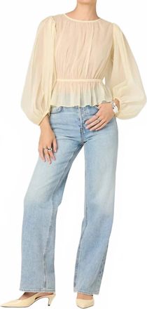 Astr Amie Sheer Balloon Sleeve Top In Lemon