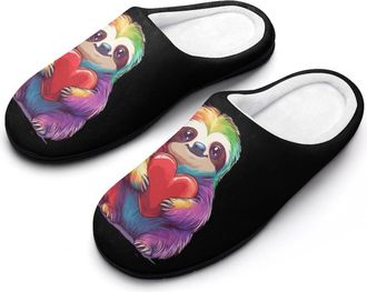 Generic Colorful Sloth Heart Womens Slippers Warm House Slippers Indoor House Shoes with Anti-Skid Rubber Sole