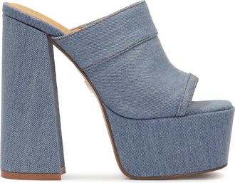 Kazar Denim muiltjes met plateauzool en hoge hak - Dames - Muiltjes - Blauw - 40 EU - Denim - Schoenen