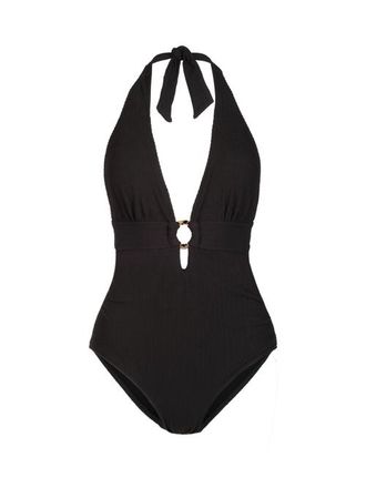 Change of Scenery Gabrielle Ring Halter One-Piece Swimsuit in Black Texture at Nordstrom, Size X-Small