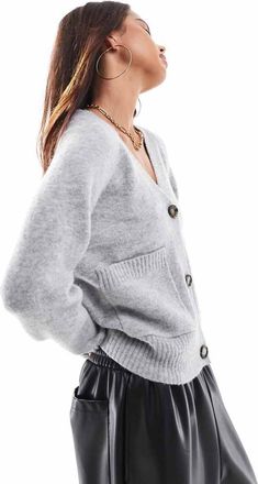 Vero Moda boxy knitted cardigan with pockets in light gray