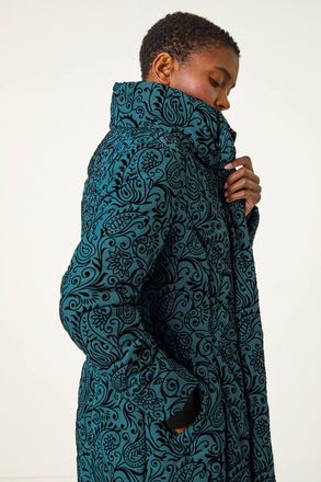 Roman Paisley Print Flock Coat