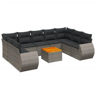vidaXL Set De Sof&aacute;s De Jard&iacute;n 10 Pzas Con Cojines Rat&aacute;n Sint&eacute;tico Gris Vidaxl