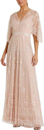 Mac Duggal V-Neck Flounce Sleeve Embellished Mesh Gown