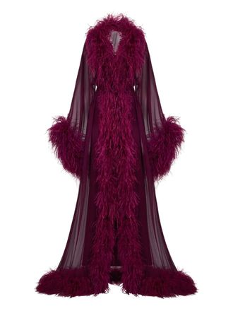 Taller Marmo Vedette feather maxi dress - women - Silk/Acetate/Viscose/Elastane/Ostrich Feather - 38 - Purple