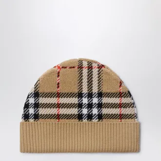 Burberry Sand-colored beanie with Check pattern