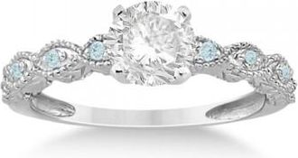 Allurez Vintage Marquise Aquamarine Engagement Ring Platinum (0.18ct)