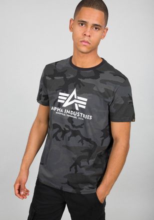 Alpha Industries T-Shirt ALPHA INDUSTRIES Basic T-Shirt, Herren, Gr. XXL, schwarz (schwarz camo), Single Jersey, Obermaterial: 100% Baumwolle, bedruckt, regular fit no