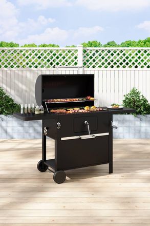 H&O Direct Steel Outdoor Carbon Grill with Smoke Stack in Black