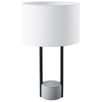 Beliani L&aacute;mpara De Mesa Blanca Base De Hormig&oacute;n Pantalla De Tambor De Pie Sal&oacute;n Dormitorio Estilo Minimalista Remus
