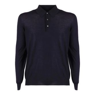 Fedeli Round-neck Knitwear, male, Blue, Size: 2XL Superfine Wool Polo Shirt