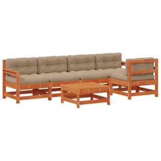 vidaXL Conjunto De Sof&aacute;s De Jard&iacute;n 6 Pcs Marr&oacute;n Cera Pino Macizo Vidaxl