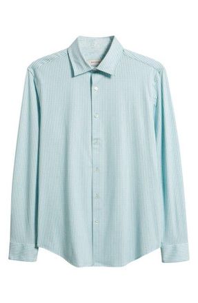 Bugatchi Jimmy OoohCotton Stripe Button-Up Shirt in Menthol at Nordstrom, Size Xxx-Large