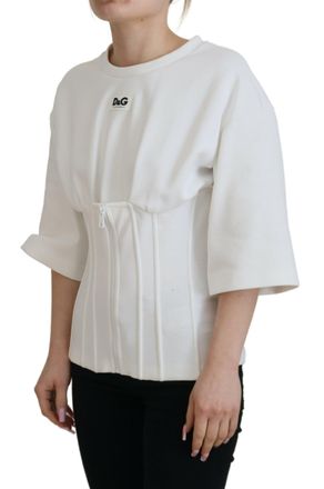Dolce & Gabbana Womens White Corset Stretch Cotton Top T-Shirt