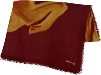 Chanel Pre-owned Logo Patroon Kasjmier Stola - Dames - Vintage Accessoires - Rood - ONE Size - Kasjmier - Vintage