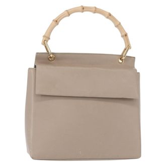 Gucci Vintage Bamboo Handle Leather Beige Leather Handbag (Pre-Owned)