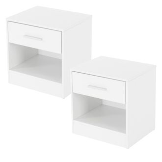 ML Design Ml-design - Set De 2 Mesitas De Noche Con Un Caj&oacute;n Y Compartimento Abierto Mesas Auxiliares Blancas 36,5 X 38,5 X 30 Cm Madera Mango De Aluminio Taqui
