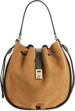 Ferragamo Hug Leather & Suede Bucket Bag in Naturale 6 Testa Di Moro at Nordstrom