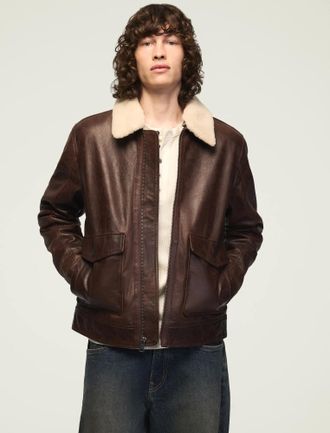 Lucky Brand Mens Leather Aviator Jacket