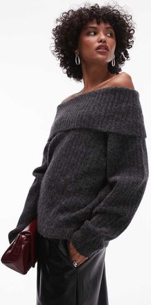 Arket Maglione grigio scuro in misto lana di alpaca con spalle scoperte e risvolto