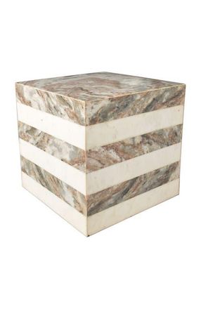 Jonathan Y Designs Felix 15 Contemporary Natural Marble Handmade Cube End Table in Beige/white/gray at Nordstrom