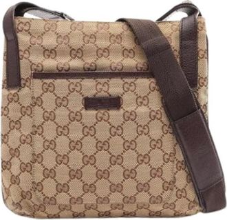 Gucci Pre-owned Vintage Canvas Shoulder Bag - unisex - Vintage Schoudertas - Beige - ONE Size - Leer - Vintage