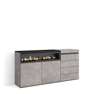 Skraut Home Aparador efecto madera cemento 157x35x75cm chimenea efecto fuego