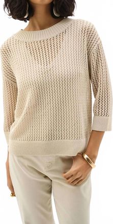 Joseph Ribkoff Crew Neck Open Knit Sweater Top In Moonstone