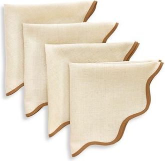 Solino Home Linen Dinner Napkins Set of 4, 20 x 20 Inch for Dining Table, Holiday and Everyday Table Decor - Giselle Scallop Edge in Brown Sugar And