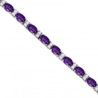 Allurez Diamond & Oval Cut Amethyst Tennis Bracelet 14k White Gold (9.25ct)