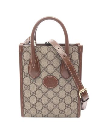 Gucci 2016-2025 Mini GG Supreme Interlocking G Tote satchel - women - Fabric - One Size - Brown