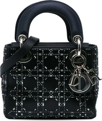 Dior Borsa a tracolla Lady Dior mini in raso e cristalli con motivo Cannage 2016 - Nero