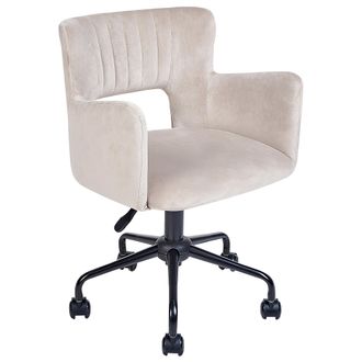 Beliani Silla De Oficina De Terciopelo Gris Pardo Negro Reposabrazos Patas De Metal Sanilac