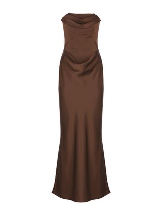 Rotate Bodice-Structured Long Dress With Draped Neckline