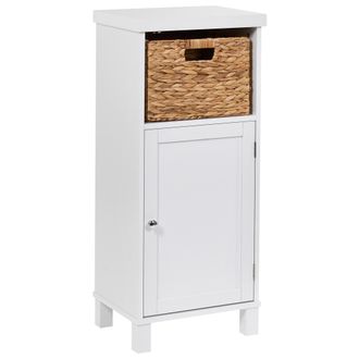 Beliani Armario De Ba&ntilde;o De Pie De Mdf Con Estantes Y Cesta Estilo Tradicional Blanco Pacllon
