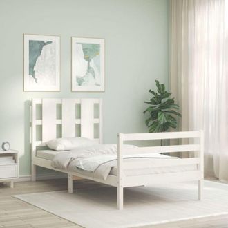 vidaXL Estructura De Cama Con Cabecero Madera Maciza Blanco 90x200 Cm Vidaxl