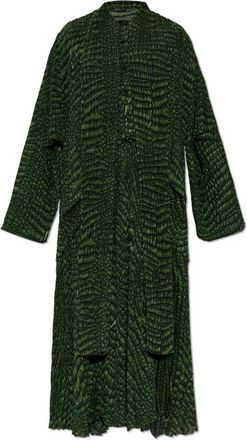 Balenciaga Geplooide jurk met dierenprint - Dames - Maxi kleedjes - Groen - XS - Polyester - Kleedjes