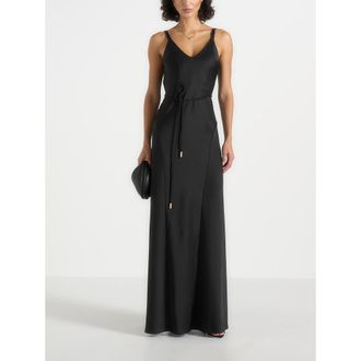 Mani&egrave;re De Voir Saffron Satin Belted Maxi Dress in Black at Nordstrom, Size 10