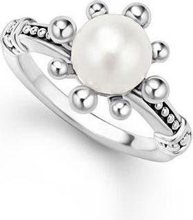 Lagos Luna Fleur Cultured Pearl Ring in Silver at Nordstrom, Size 7
