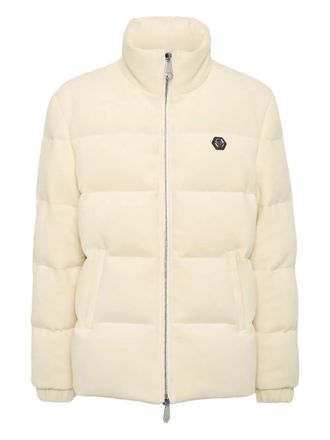 Philipp Plein quilted embroidered puffer jacket - men - Fabric - M - White