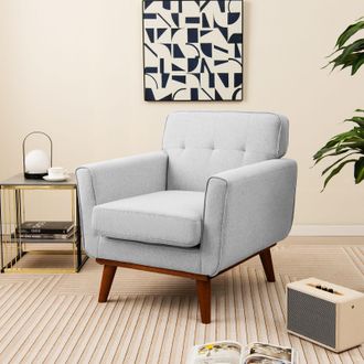 Costway Costway Upholstered Linen Fabric Armchair Button Tufted Single Sofa Chair in Grey